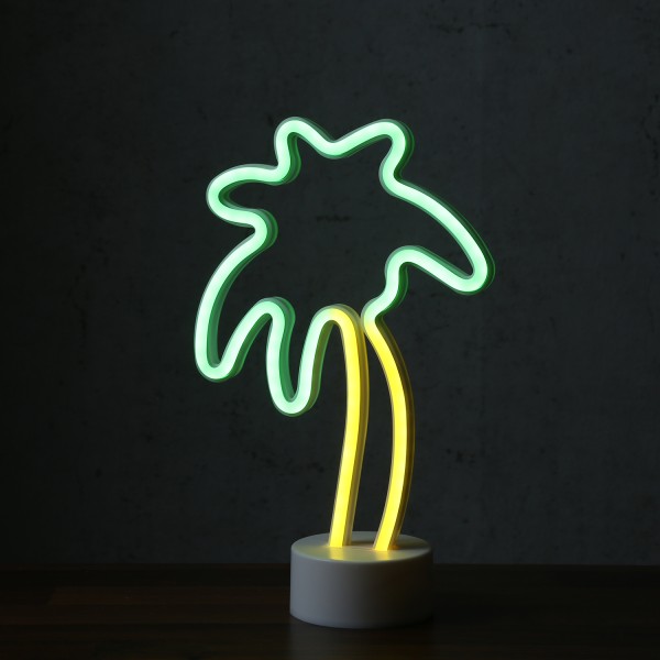 LED NEON Figur Palme - Dekoleuchte - H: 30cm - Batterie oder USB Betrieb - stehend - gelb/grün