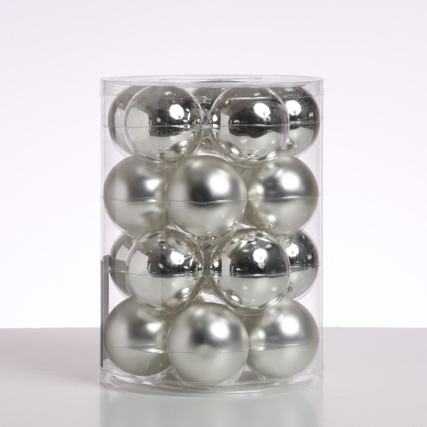 Christbaumkugel - Weihnachtsbaumkugel - Glas - D: 6cm - glänzend und matt - silber - 20er Set