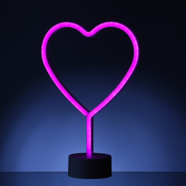 LED NEON Figur HERZ - Neonlicht - H: 30cm - Batterie oder USB Betrieb - stehend - pink