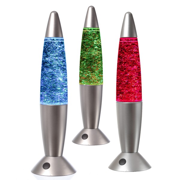 ROCKET LAMP - Lavalampe - Glitzer RGB - Touchsensor - H: 36cm - wirbelnde Glitzerstückchen - silber