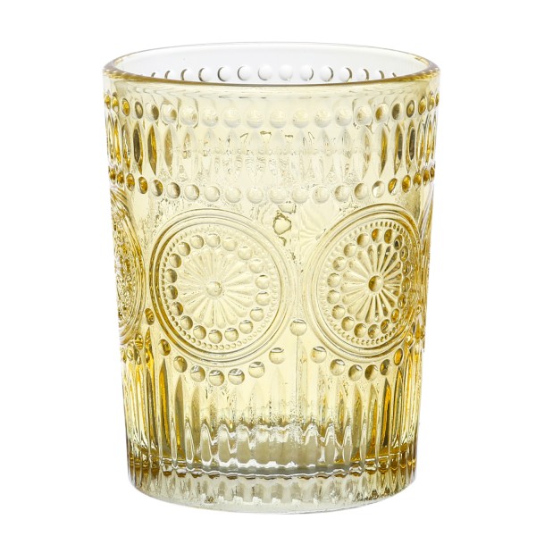 Trinkglas Vintage - Glas - lebensmittelecht - 280ml - H: 10cm - mit Muster - gelb