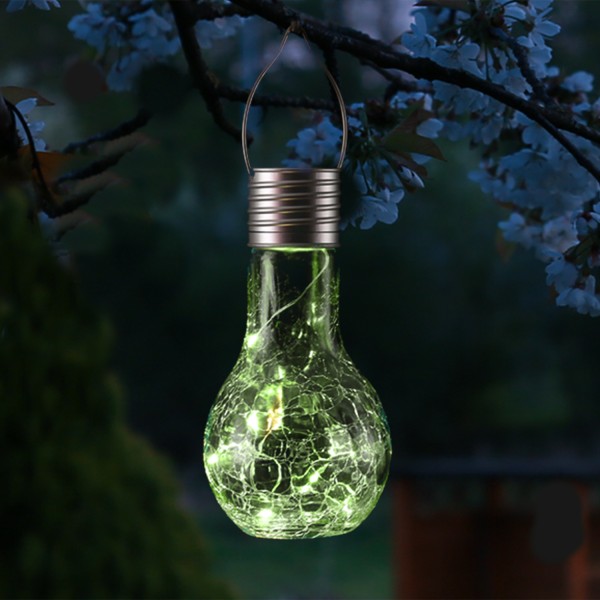 LED Solar Glühbirne CRACKLE GLOW - warmweiße LED Drahtlichterkette - H:17cm - Lichtsensor - grün