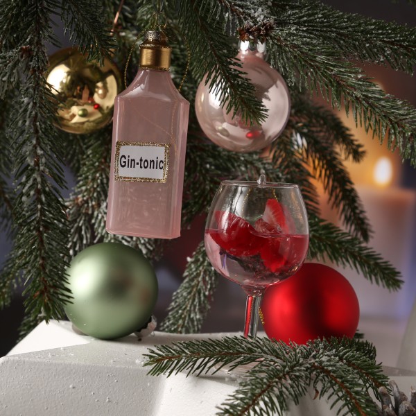 Weihnachtsbaumschmuck GIN TONIC - Glas - Flasche und Trinkglas - inkl. Aufhänger - 2er Set