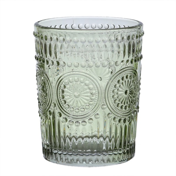 Trinkglas Vintage - Glas - lebensmittelecht - 280ml - H: 10cm - mit Muster - grün