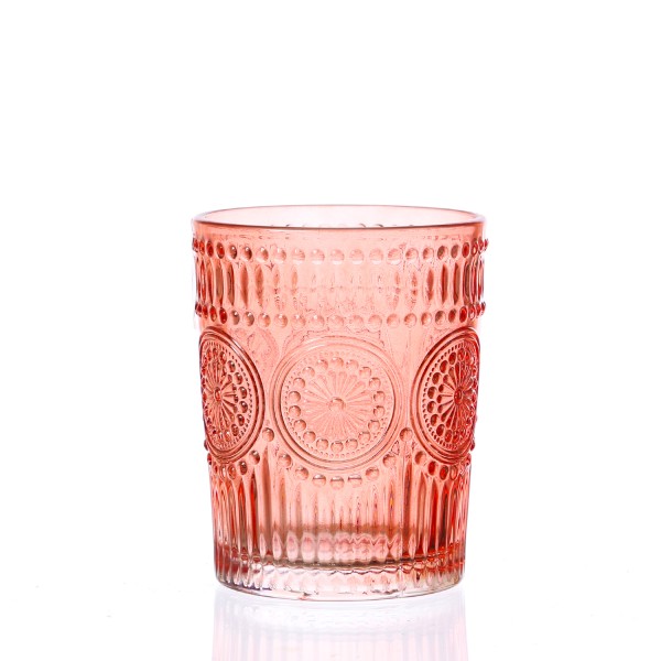 Trinkglas Vintage - Glas - lebensmittelecht - 280ml - H: 10cm - mit Muster - rot
