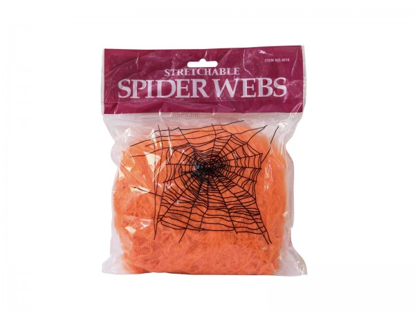 Spinnennetz synthetisch, orange, 50g Packung - Gruseldekoration + 2 Kunststoffspinnen