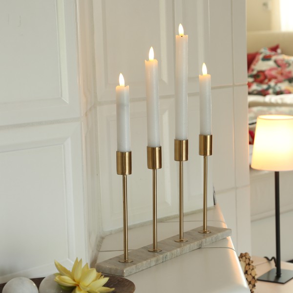 Stabkerzenhalter - Kerzenständer - Marmorplatte - 4 goldfarbene Kerzenhalterungen - H: 20cm - beige