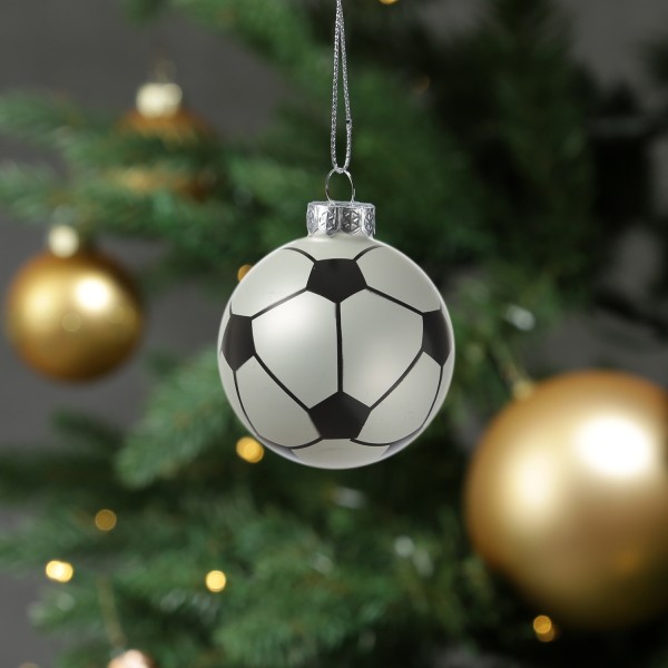 Weihnachtsbaumschmuck Fußball - Christbaumschmuck - Glas - D: 5,6cm - schwarz, weiß