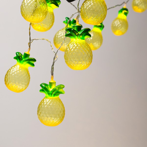 B-Ware LED Lichterkette Ananas - 10 warmweiße LED - Batteriebetrieb - L: 1,35m - gelb/grün