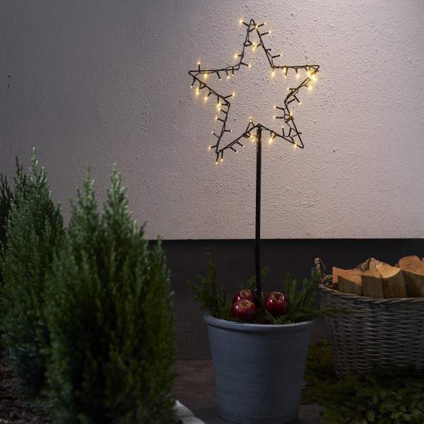 LED Lichterstern Spiky- stehend - H: 92cm - 60 warmweiße LED - Timer - Batterie - Outdoor - schwarz