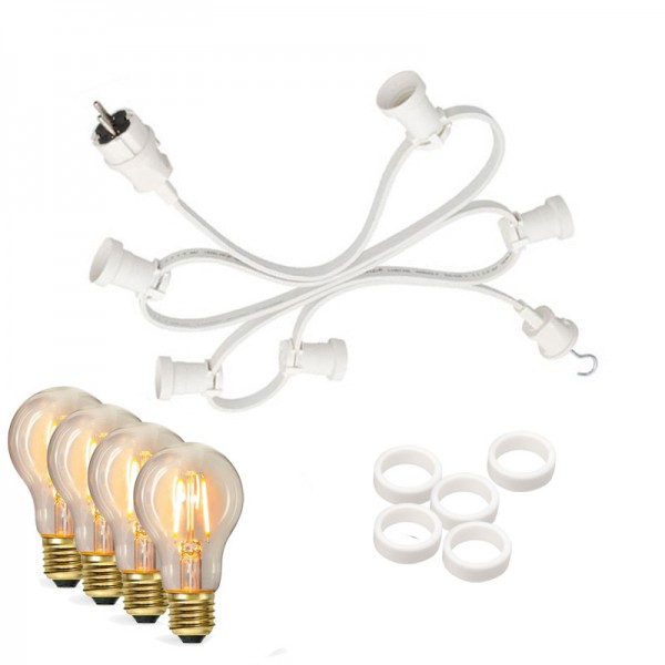 Illu-/Partylichterkette 10m | Außenlichterkette weiß, Made in Germany | 20 Edison LED Filamentlampen