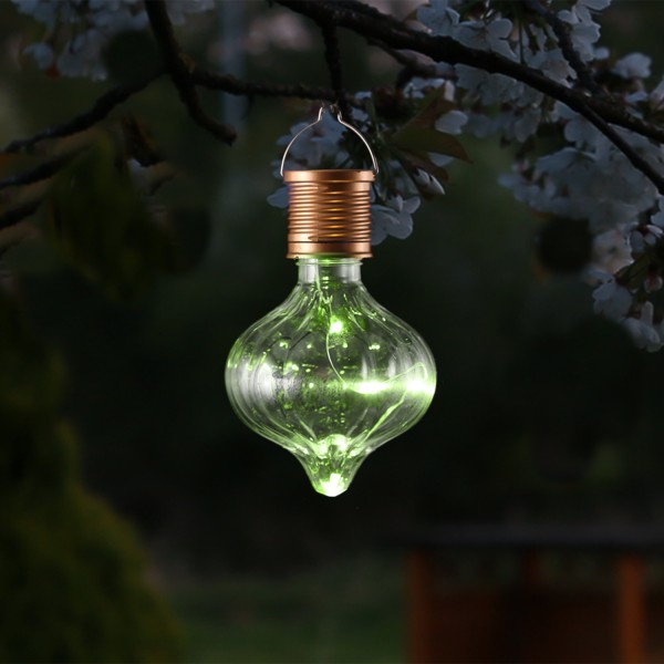 LED Solar Glühbirne GLOW - Kugelleuchte - warmweiße LED Drahtlichterkette - H: 11,7cm D:7,5cm - grün