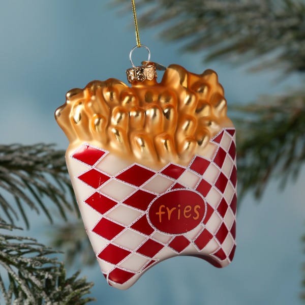 Weihnachtsbaumschmuck POMMES - Glas - inkl. Aufhänger - matt - H: 11cm - gold, rot, weiß