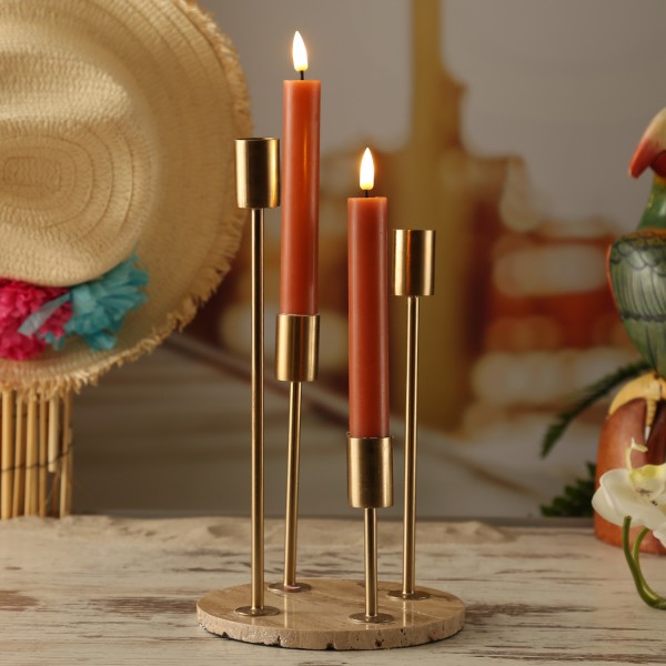 Stabkerzenhalter - Kerzenständer - Marmorplatte - 4 goldfarbene Kerzenhalterungen - H: 28cm - beige