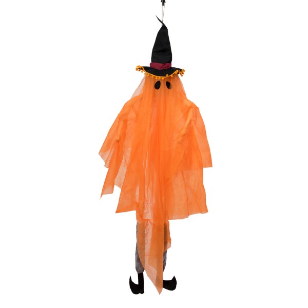 Geist mit Hexenhut - 150cm Halloween Figur - mehrfarbig leuchtender Kopf - Dekoration zum Hängen