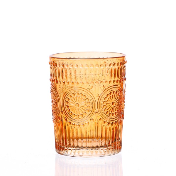 Trinkglas Vintage - Glas - lebensmittelecht - 280ml - H: 10cm - mit Muster - orange