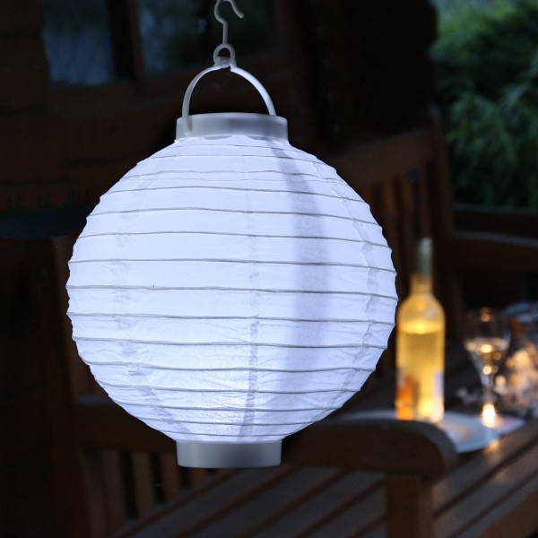 LED Lampion FESTIVAL - kaltweiße LED - D: 20cm - Montagehaken - 5er Set weiß