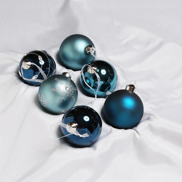 Christbaumkugel - Weihnachtsbaumkugel - Glas - D: 8cm - glänzend matt - blau dunkelblau - 6er Set