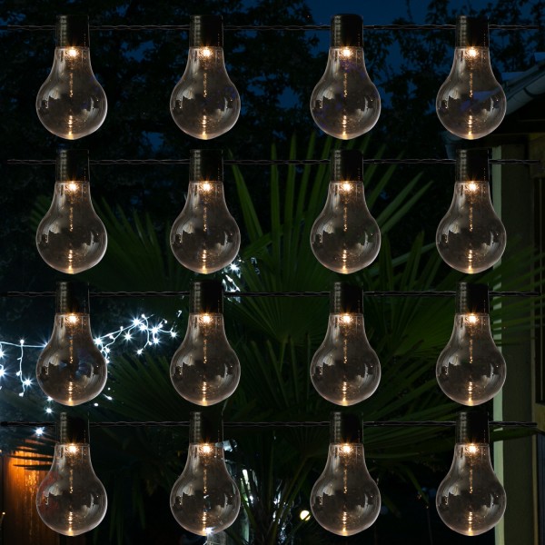 LED Party Lichterkette - 16 transparente Glühbirnen - warmweiße LED - 4,5m - für Außen