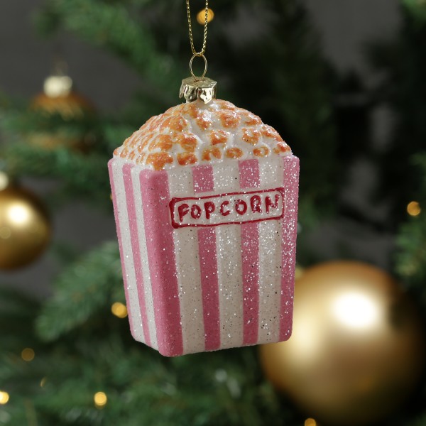 Weihnachtsbaumschmuck Popcorn Tüte - lustiger Christbaumschmuck - bruchfest - H: 10cm - rosa, weiß