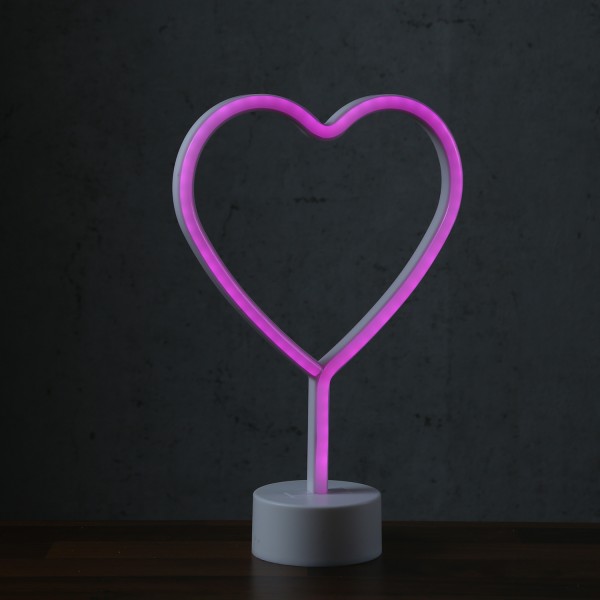 LED NEON Figur HERZ - Dekoleuchte - H: 30cm - Batterie oder USB Betrieb - stehend - pink