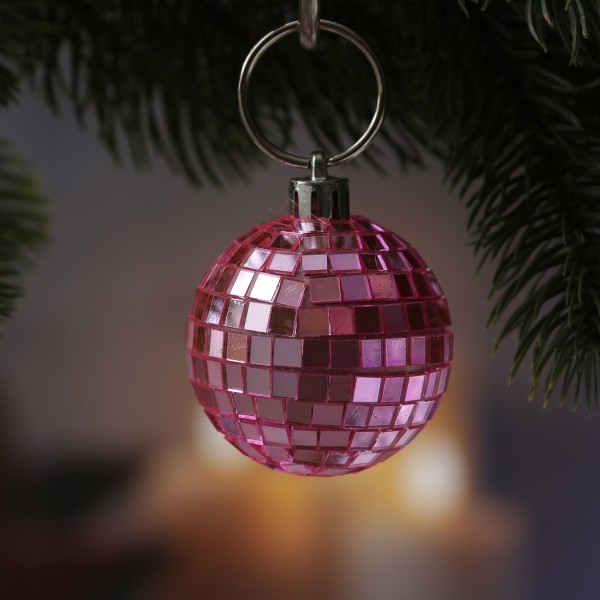 Christbaumschmuck Discokugel - Spiegelkugel - Weihnachtskugel - 5x5mm Spiegel - D: 5cm - rosa