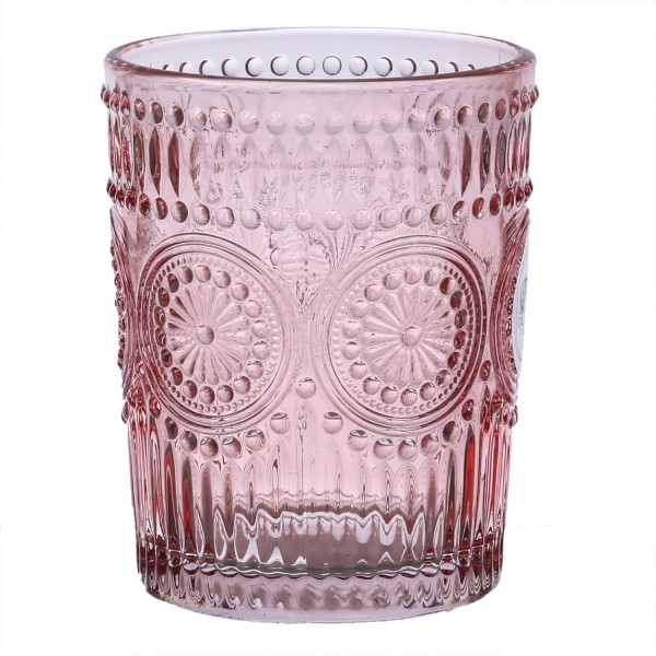 Trinkglas Vintage - Glas - 280ml - H: 10cm - mit Muster - rosa