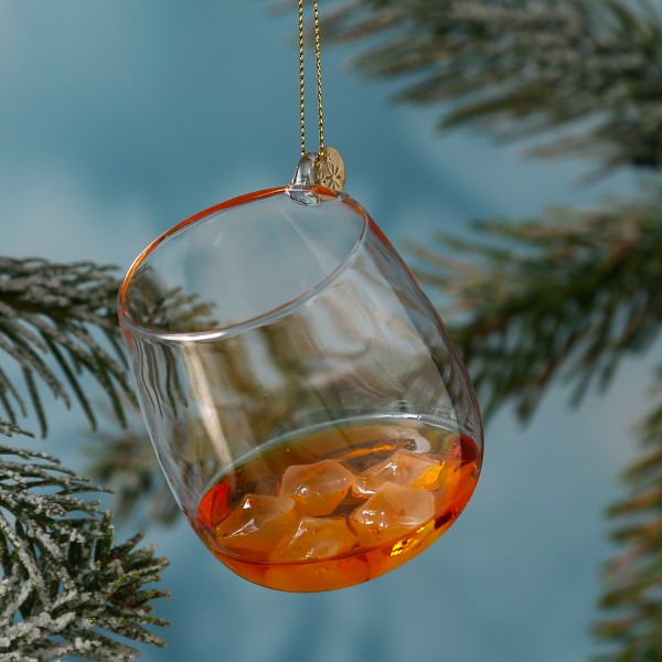Weihnachtsbaumschmuck WHISKYGLAS - Glas - inkl. Aufhänger - H: 7,5cm - bernstein, transparent