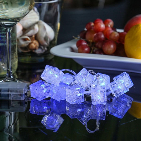 LED Lichterkette EISWÜRFEL - 10 blaue LED - Batteriebetrieb - L: 90cm - blau