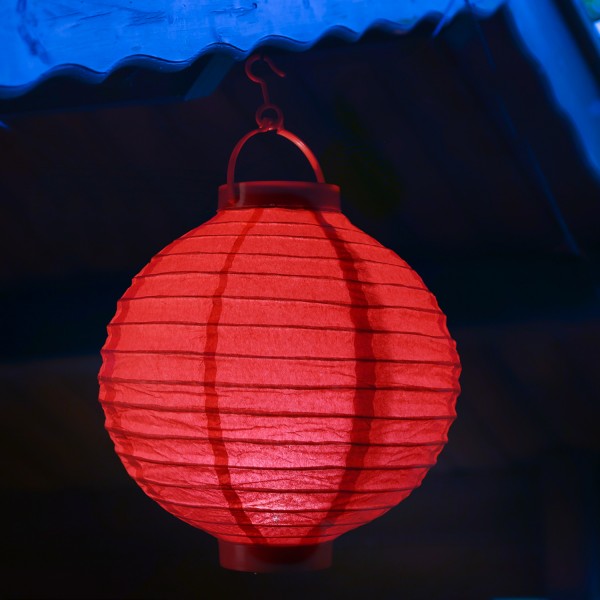 LED Lampion FESTIVAL - kaltweiße LED - D: 30cm - Montagehaken - rot