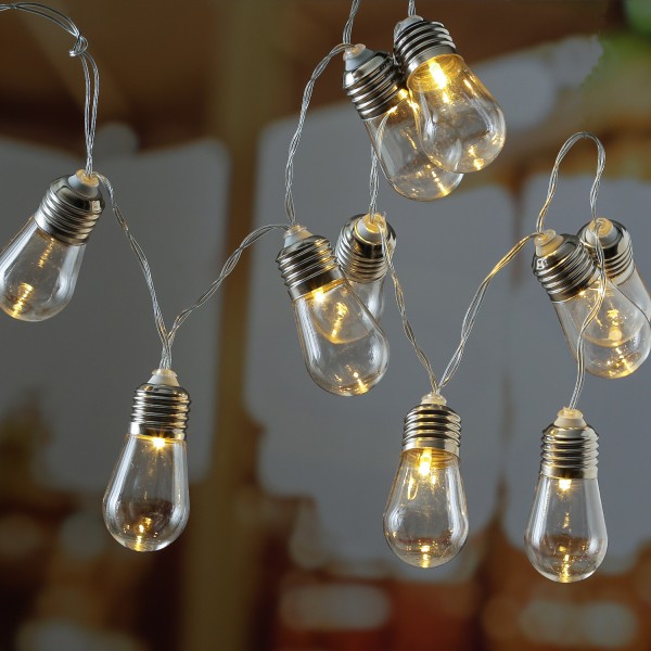 LED Lichterkette - 10 transparente Mini Glühbirnen - 10 warmweiße LED - L: 90cm - Batterie