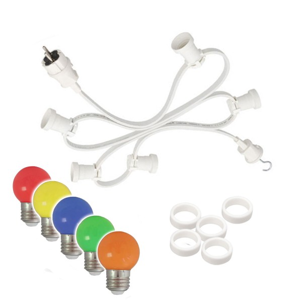 Illu-/Partylichterkette 20m - Außenlichterkette weiß - Made in Germany - 20 x bunte LED Kugellampen