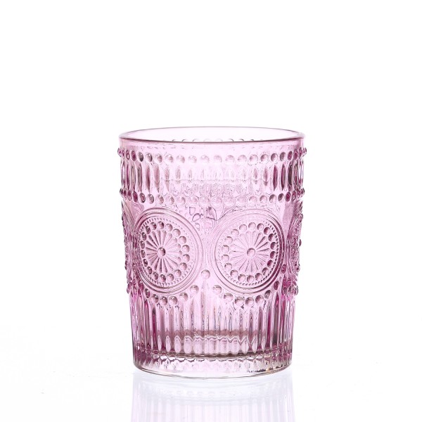 Trinkglas Vintage - Glas - lebensmittelecht - 280ml - H: 10cm - mit Muster - lila