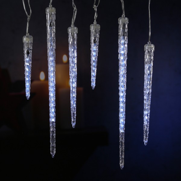 LED Lichterkette Eiszapfen - Schneefalleffekt - kaltweiße LED - L: 2,5m - für Außen - transparent