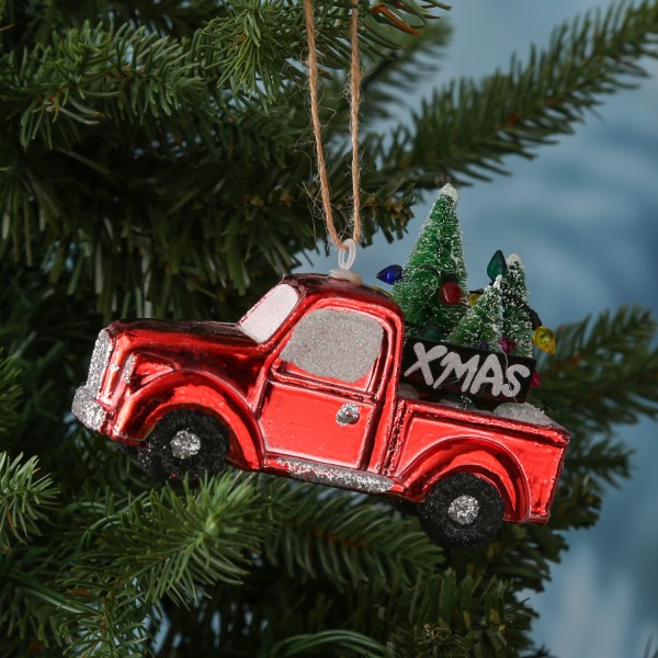 Weihnachtsbaumschmuck PICKUP - bruchfest - inkl. Aufhänger - glänzend u. glitzernd - H: 9cm - rot