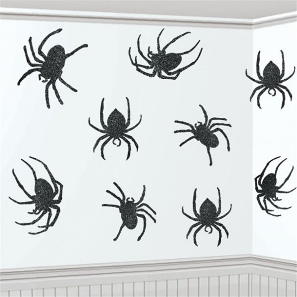 Halloween Raumdekoration Spinnen - 9 Stück - 20,3cm - glitzernde Oberfläche 