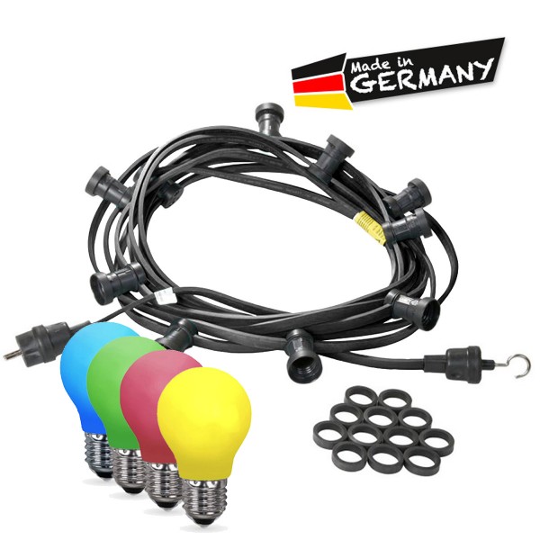 Illu-/Partylichterkette 10m - Außenlichterkette - Made in Germany - 10 x bunte LED Tropfenlampe