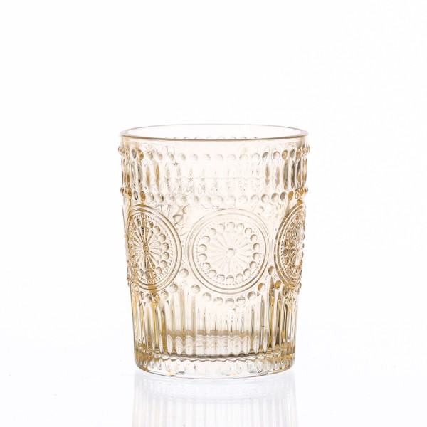 Trinkglas Vintage - Glas - lebensmittelecht - 280ml - H: 10cm - mit Muster - gelb
