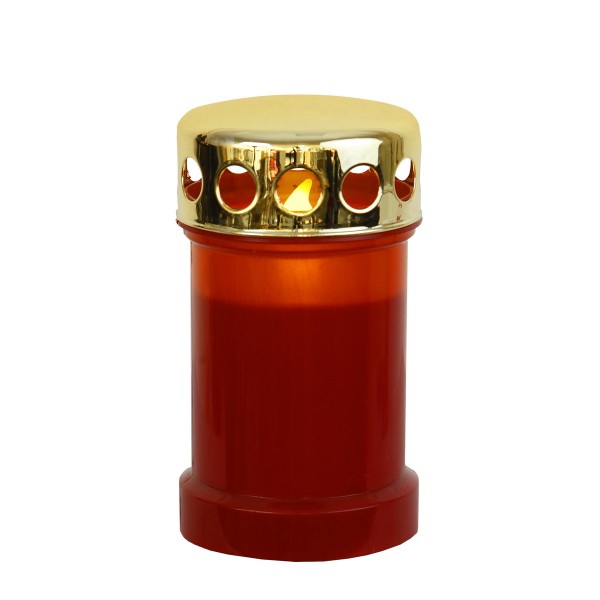 LED Novenkerze "Serene" - Grabkerze - flackernde gelbe LED - H: 14cm - rot/gold