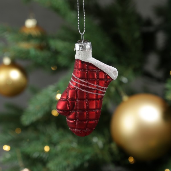 Weihnachtsbaumschmuck Handschuh - Glas - Christbaumschmuck - H: 8,5cm - rot