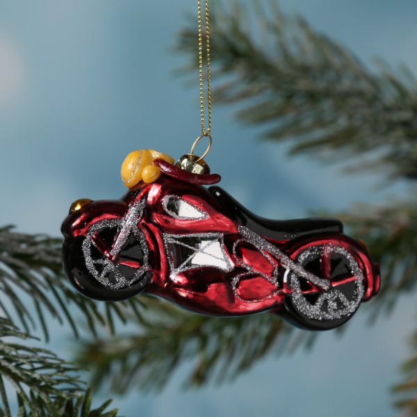 Weihnachtsbaumschmuck MOTORRAD - Glas - Christbaumschmuck - glänzend und glitzernd - H: 6,5cm - rot