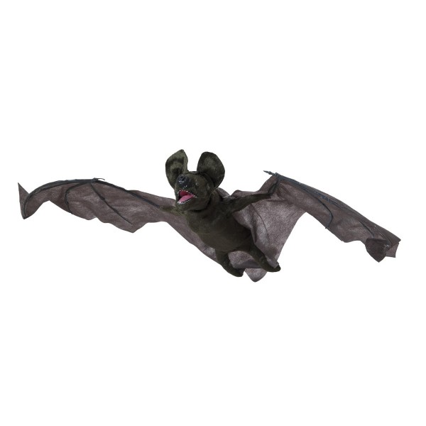 Animierte Fledermaus - 90cm Halloween Figur zum Hängen - bewegt Kopf und Flügel - rote Blinkaugen