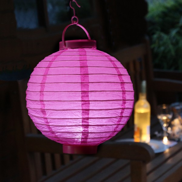 LED Lampion FESTIVAL - kaltweiße LED - D: 20cm - Montagehaken - pink