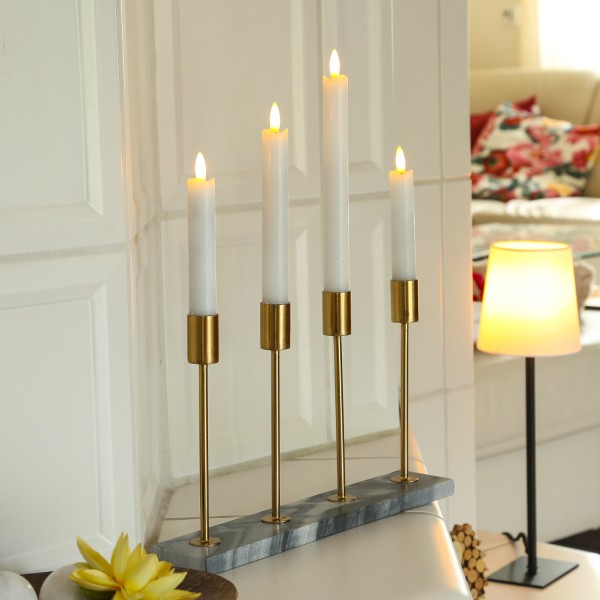 Stabkerzenhalter - Kerzenständer - Marmoroptik - 4 goldfarbene Kerzenhalterungen - H: 20cm - grau
