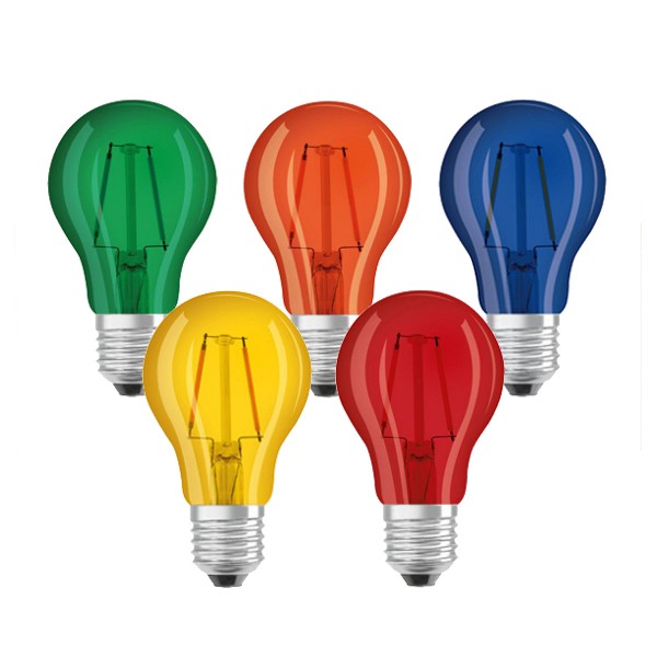 OSRAM 5er Set farbige LED Leuchtmittel - E27 - 2,5W - Tropfenform - EEK A+