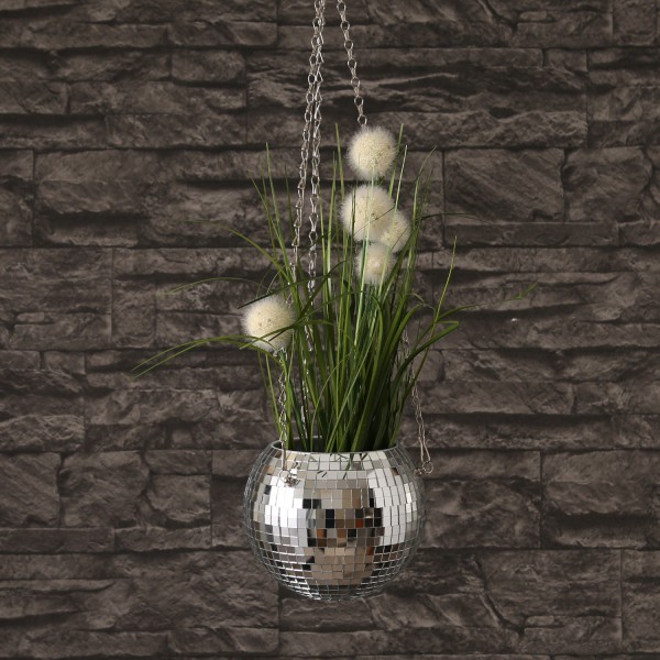 Blumenampel Discokugel - Spiegelkugel als Blumentopf - hängend - D: 15cm - silber