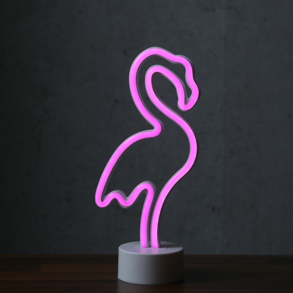 LED NEON Figur FLAMINGO - Dekoleuchte - H: 30cm - Batterie oder USB Betrieb - stehend - pink