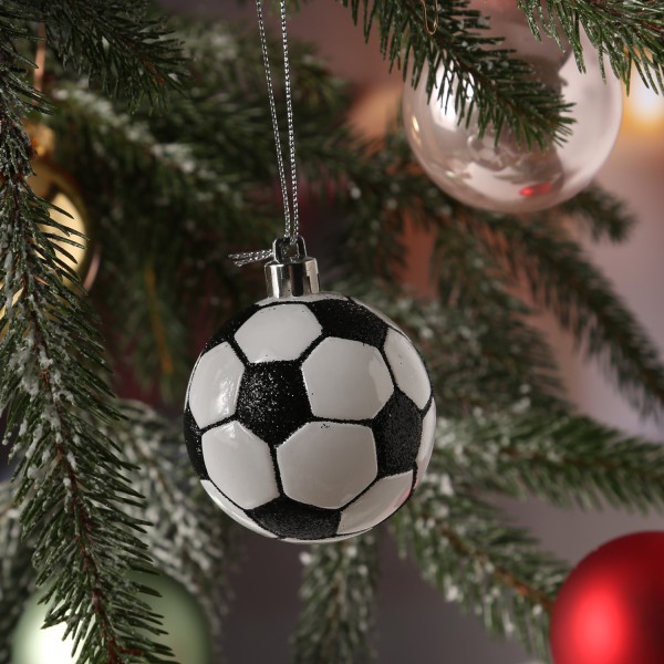 Weihnachtsbaumschmuck FUSSBALL - bruchfest - inkl. Aufhänger - H: 7cm - schwarz, weiß