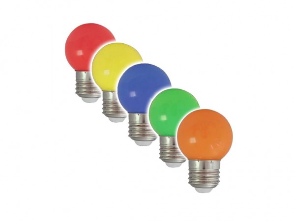 5er Set Partylampen - E27 - 230V - 1W - Rot/Grün/Blau/Gelb/Orange